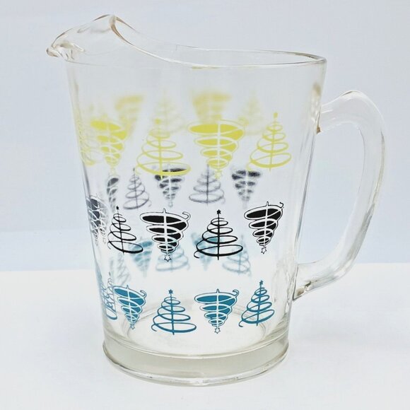 Atomic Glass Pitcher Glass 8 Cup Ice Lip Teal Yellow Black -Ice Tea-Lemonade-MCM - Picture 1 of 10